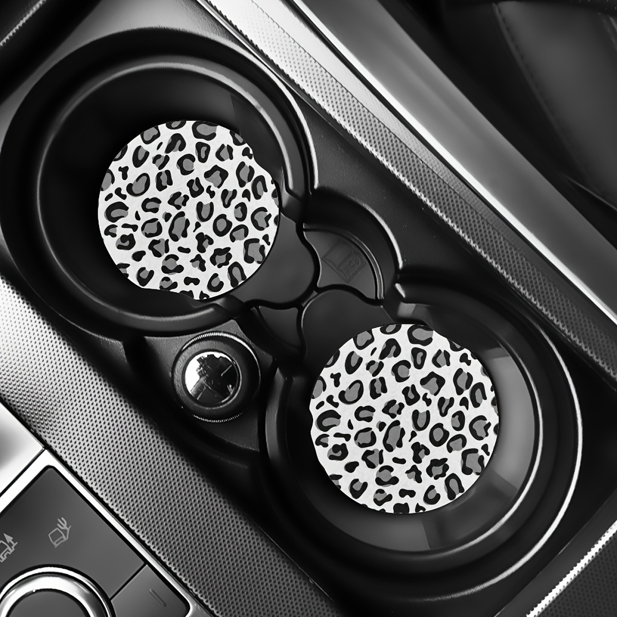 2pcs Absorbent Leopard Design Car Coasters, Car Interior Accessories, Home Desktop Kitchen Coasters For Most Vehicle Suv Truck, Car Decor&caraccessories