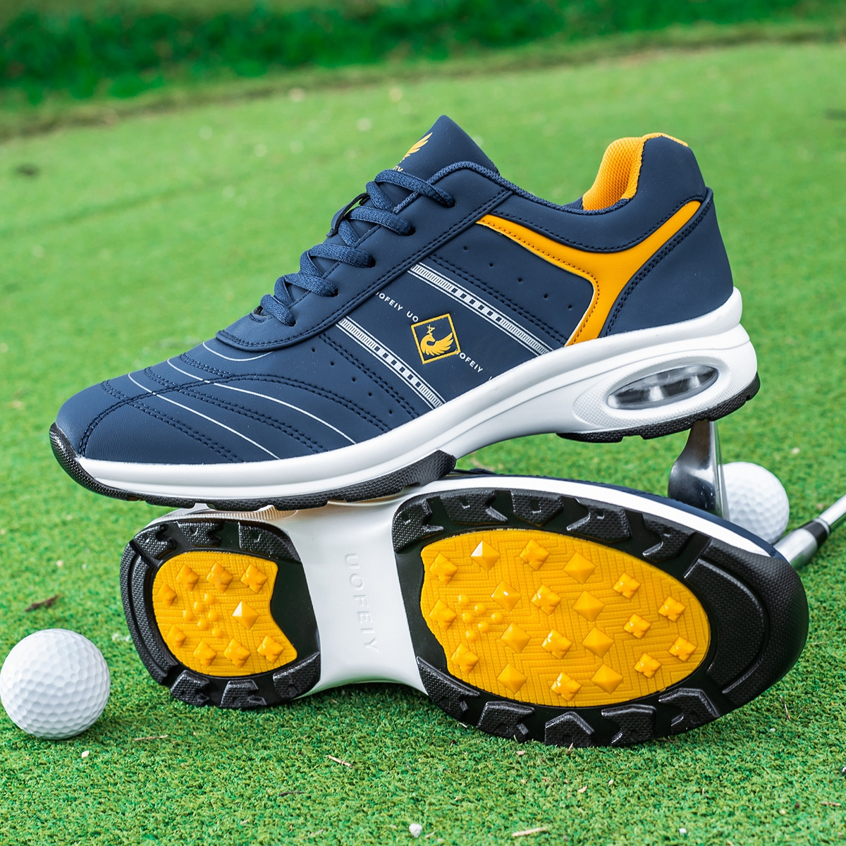 u ofeiy mens golf shoes   sports casual sneakers with air cushion non slip rubber sole breathable microfiber upper eva insole for ball games daily wear