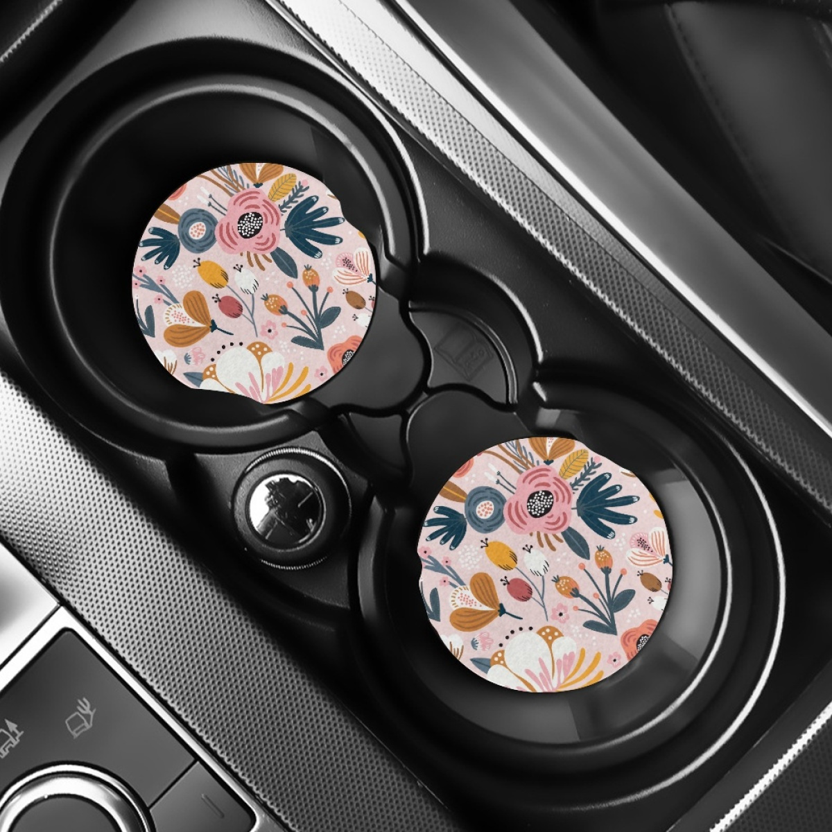 2pcs Pink Flowers Cute Floral Car Cup Holder Coasters - Car Interior Additions For Women, Water Cup Coasters For Car Vehicles And Home Desk