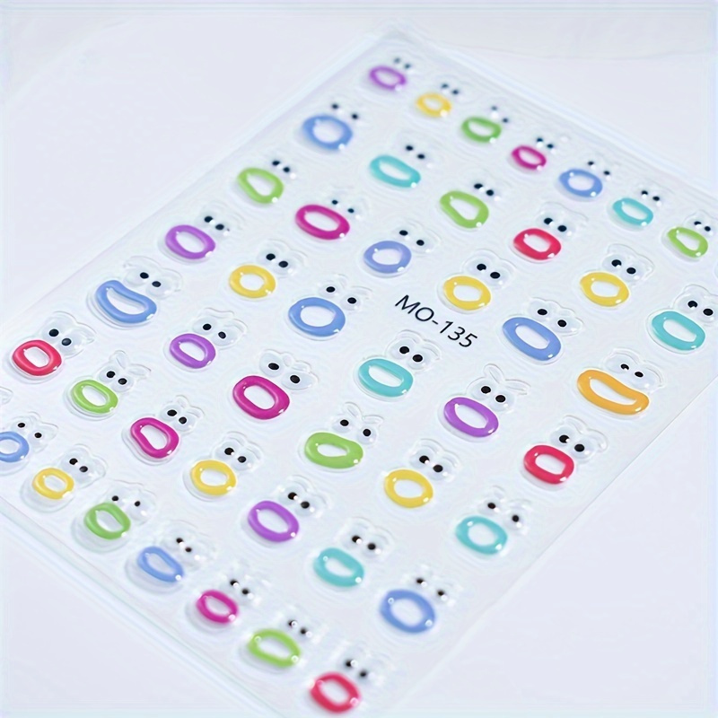 Self-Adhesive Plastic Nail Stickers with Glitter - Cartoon Monster Mouth Design for Girls and Women, Glossy Finish, Round Shape, Single Use Decals with Cartoon Patterns for Plastic Surfaces - Vibrant Monster Mouth Nail Art Decals