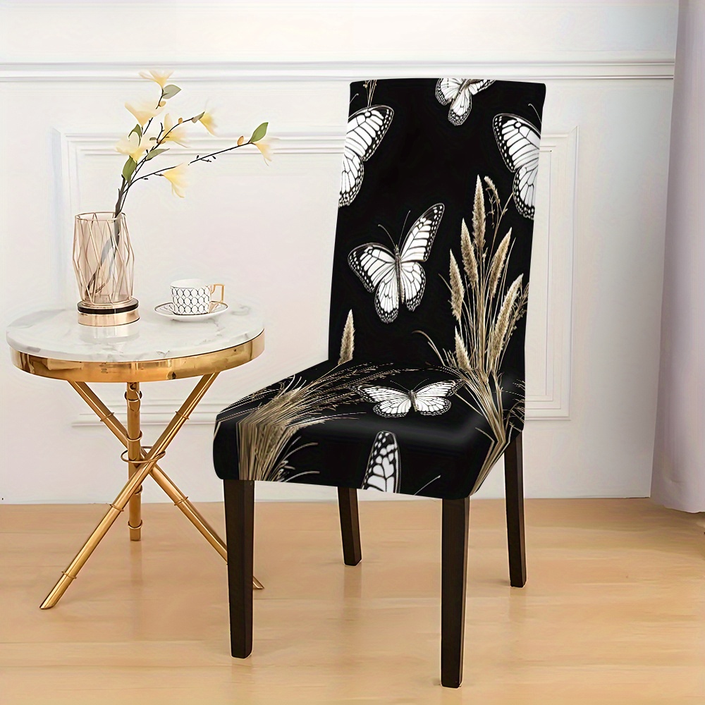 

2/4/6pc Butterfly Pattern Stretch Chair Covers - Elastic Slipcovers Toward Dining & Sofa Chairs, Modern Polyester Design, Machine Washable - Perfect Toward Home Decor