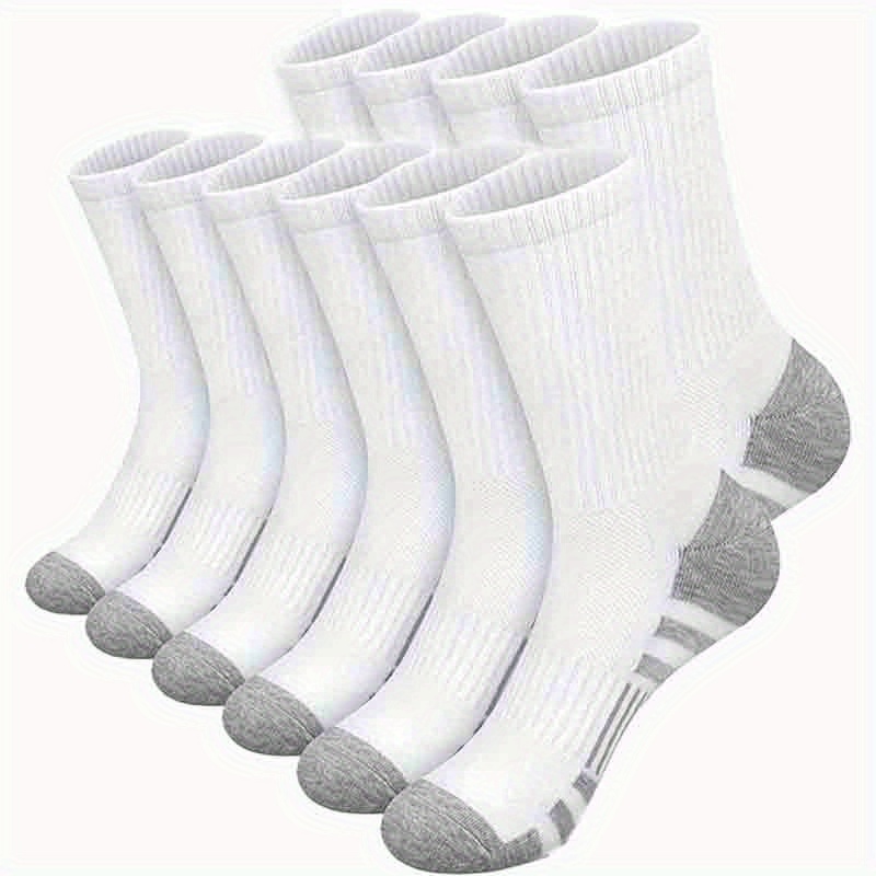 

10 Pairs Of Men's Knitted Crew Socks, Sweat Absorption Sport Socks For Outdoor Wearing All Seasons Wearing