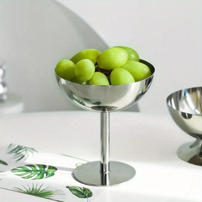 

Elegant Stainless Steel Dessert Bowl - High Base, Perfect For Ice Cream, Fruit Salad & Pudding - Durable Metal Food Container For Restaurants