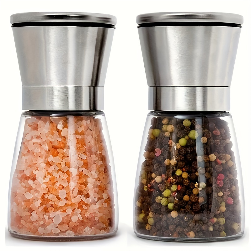 

Premium Ceramic Blade Pepper & Salt Grinder - Adjustable Coarseness, Stainless Steel Lid, Refillable High-glass Body - Ideal For Kitchen, Camping, Picnics