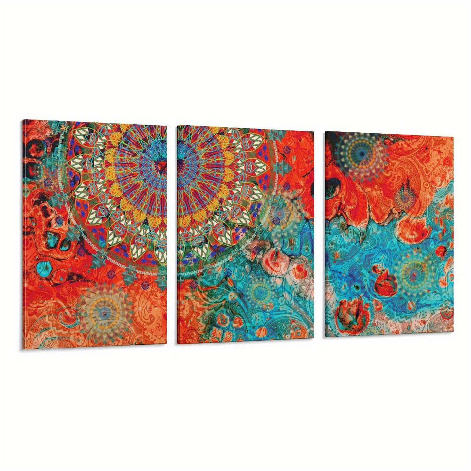 

With Frame Set Of 3 Canvas Poster Ready To Hang Close-up Of Indian Mandala Wall Art Abstract Painting Poster Canvas For Living Room, Farmhouse Wall Hanging Decoration