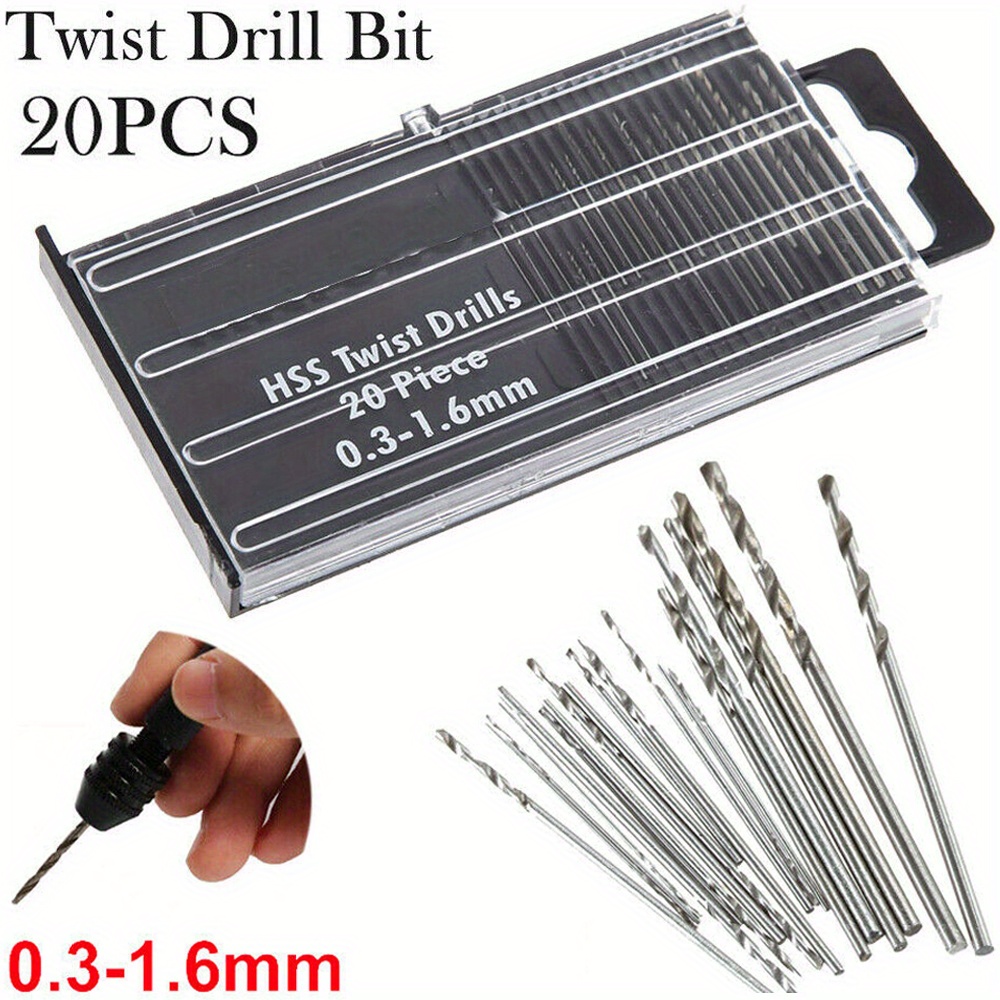 

20-piece Mini Twist Drill Bit Set For Jewelry Making - 0.3-1.6mm High-speed Steel, Handheld Spiral Pin Vise Kit