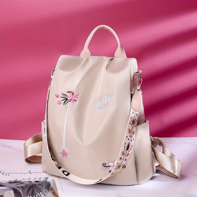 

Women's Embroidered Backpack, Ethnic 3d Floral Design Daypack, Oxford Fabric Shoulder Bag, Anti-theft Casual Elegant Travel Bag