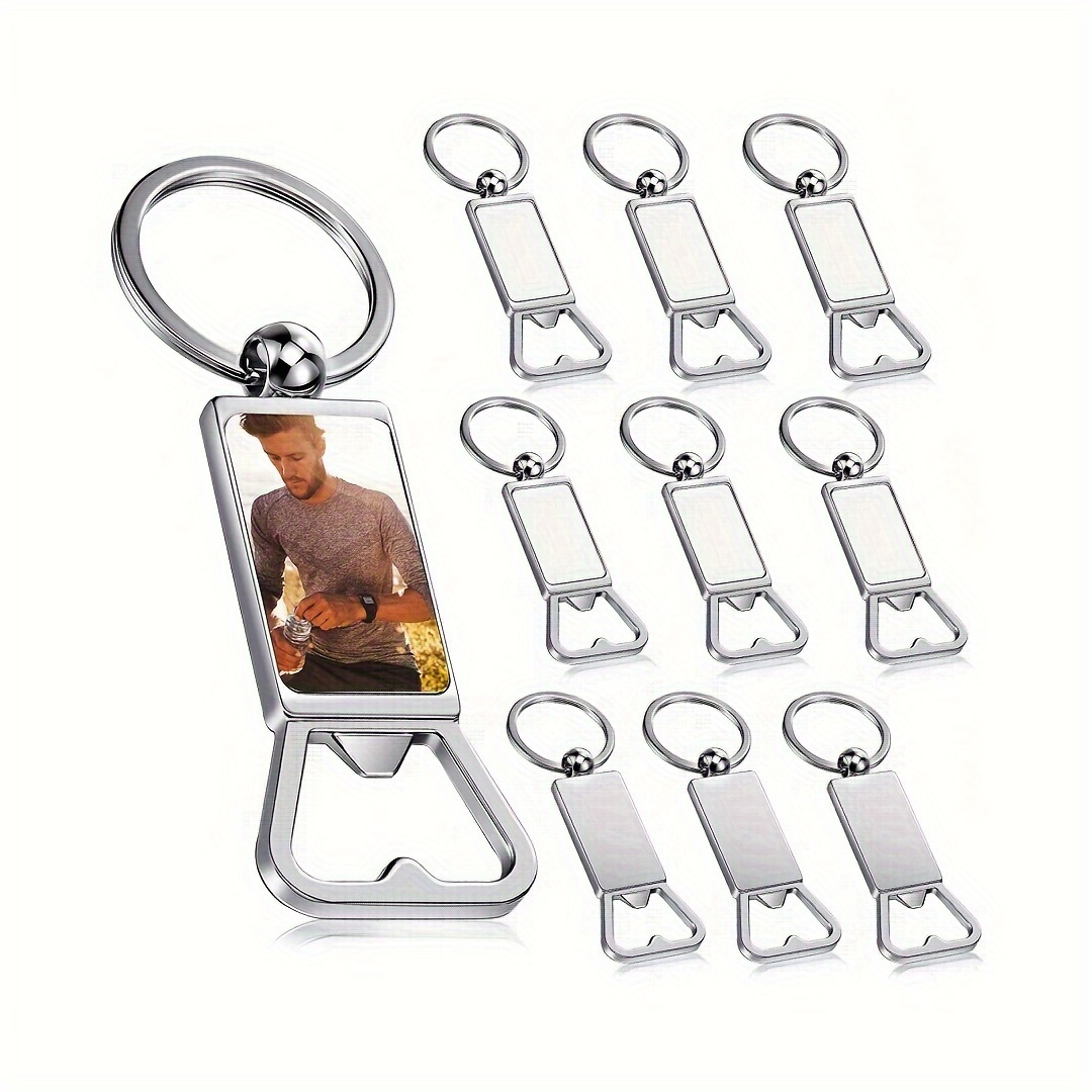 1pc Metal Bottle Opener Keychain For Men Heat Transfer Keychain With ...