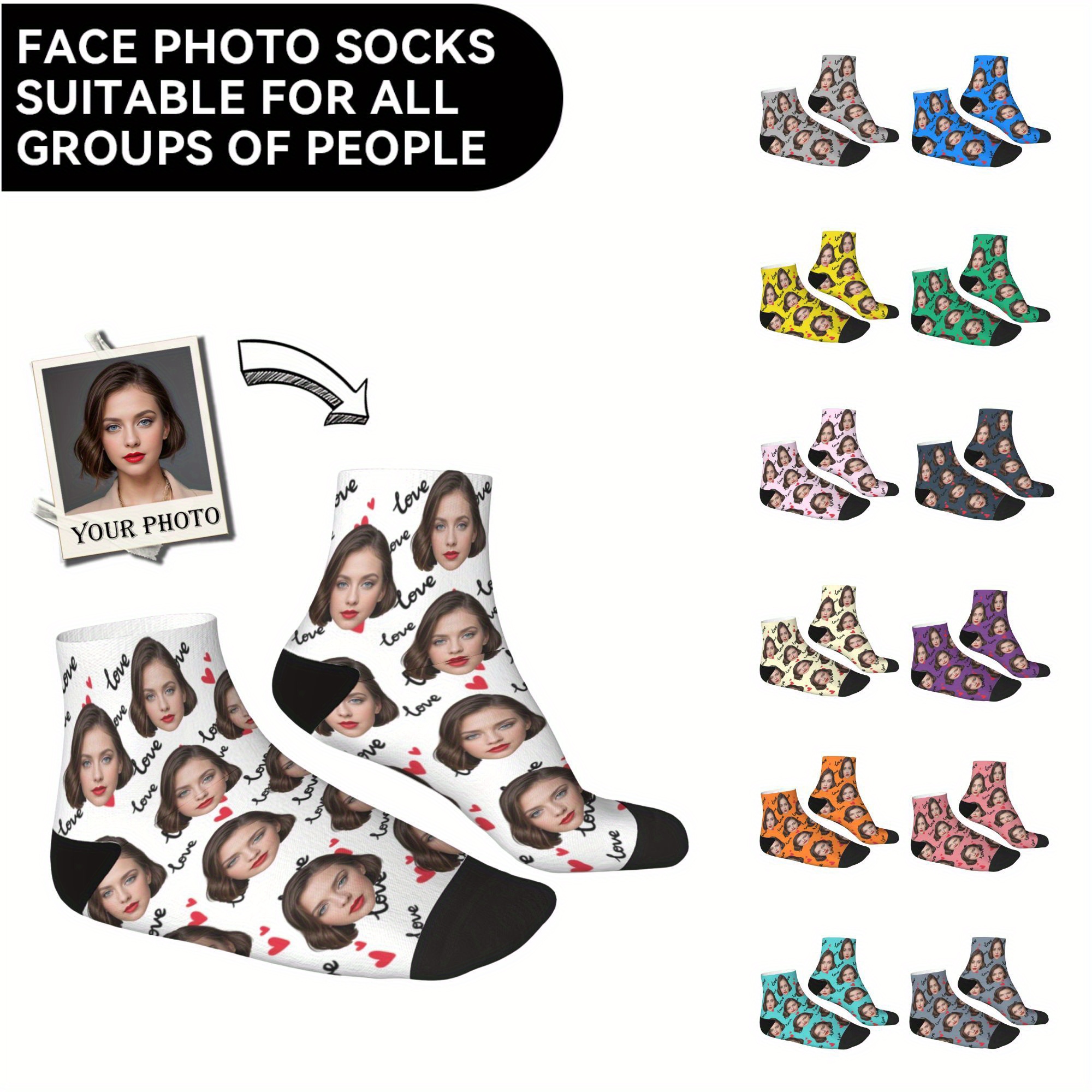 

Custom Face Socks With Personalized Photo, Breathable Comfortable Crew Socks For Men And Women, Ideal Anniversary Gift