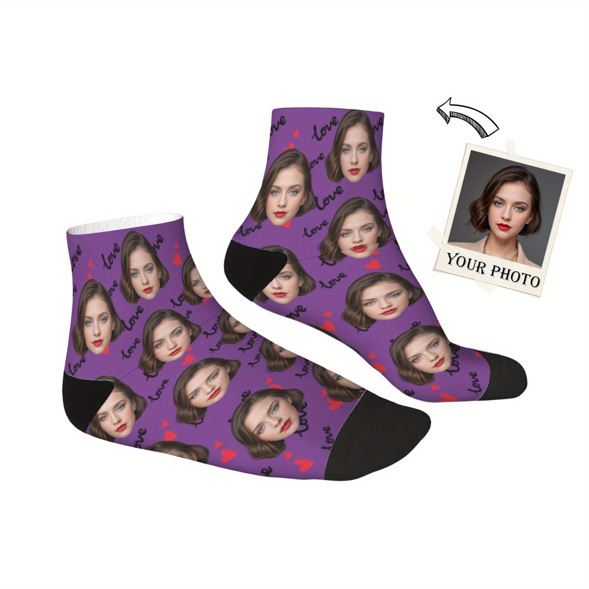 TEMU Custom Face Socks With Personalized Photo, Breathable Comfortable Crew Socks For Men And Women, Ideal Anniversary Gift