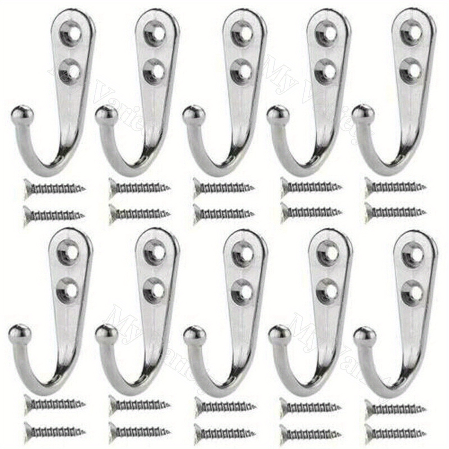 10pcs Stainless Steel Wall Hooks - Versatile Hanging Rack For Coats, Towels, Robes & More - With Screws Included, Wall Hooks, Stainless Steel, Coat Hat, Robe Holder