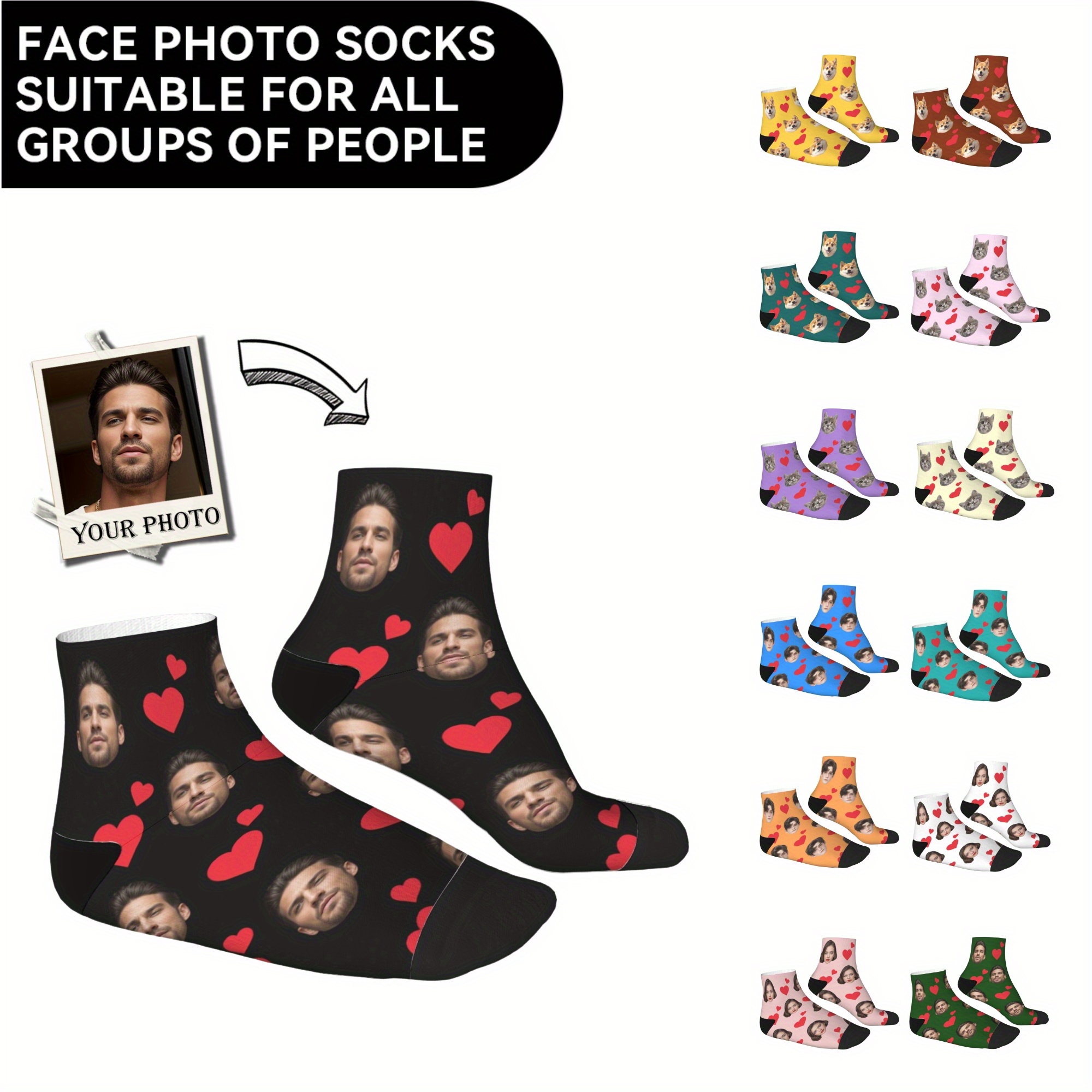 

Custome Face Socks, Personalized Funny Gift Socks With Photo Customized, Novelty Trendy Crew Party Present Socks For Men Women