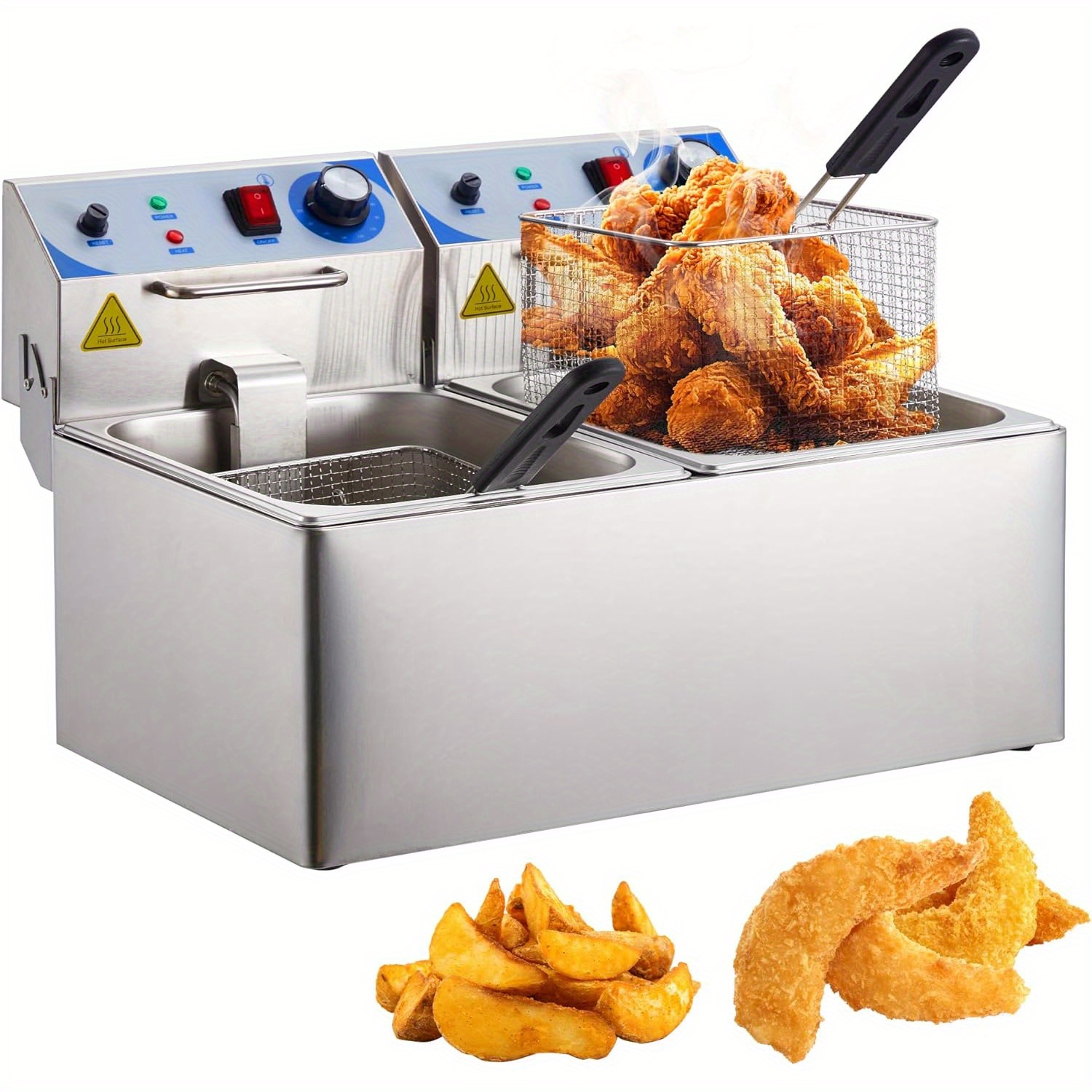 

Hufy 10l*2 Capacity Commercial-grade Double Tank Deep Fryer Adjustable Temperature Control Safe Operation Ideal For A Variety Of Foods