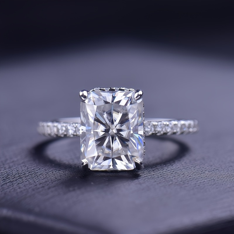 925 Silver Radiant Cut Moissanite Ring