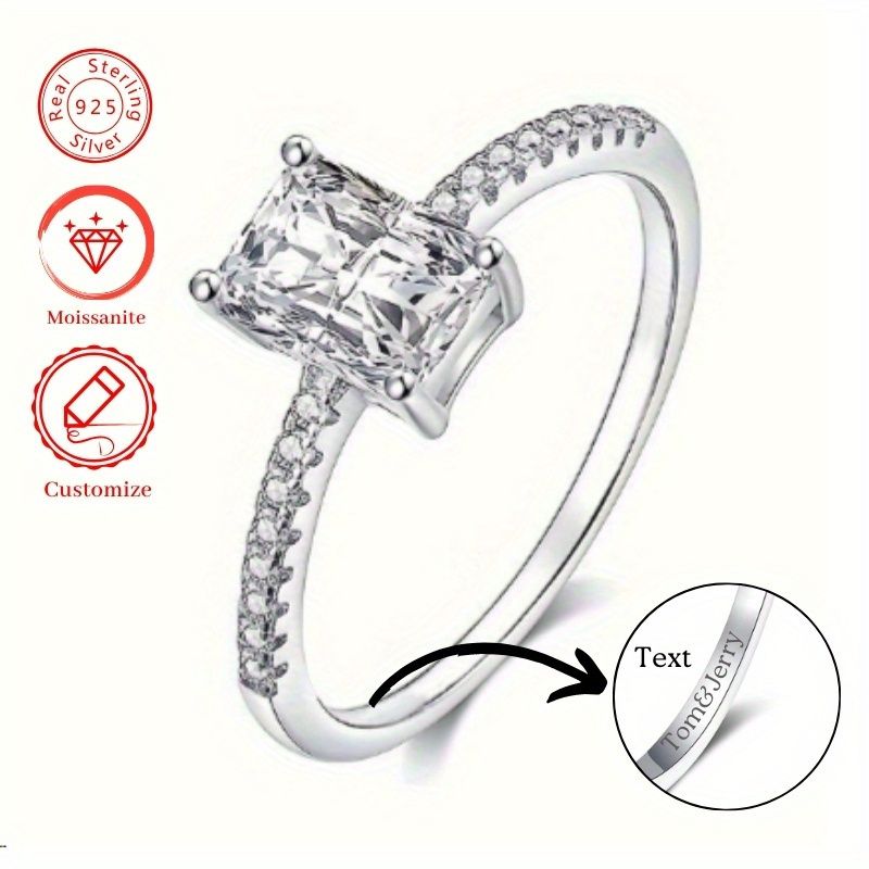 925 Silver Radiant Cut Moissanite Ring