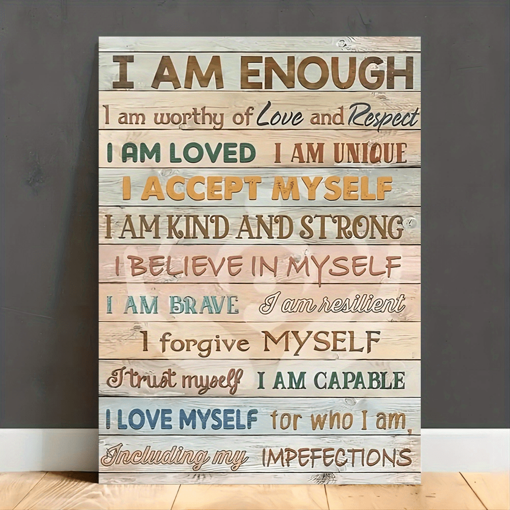 

1pc Wooden Framed Canvas Painting High Definition Printing I Am Enough I Am Worthy Of Social Worker Canvas Decor Wall Art For Bedroom Living Room Home Walls Perfect Gift Ready To Hang (out Of The Box)