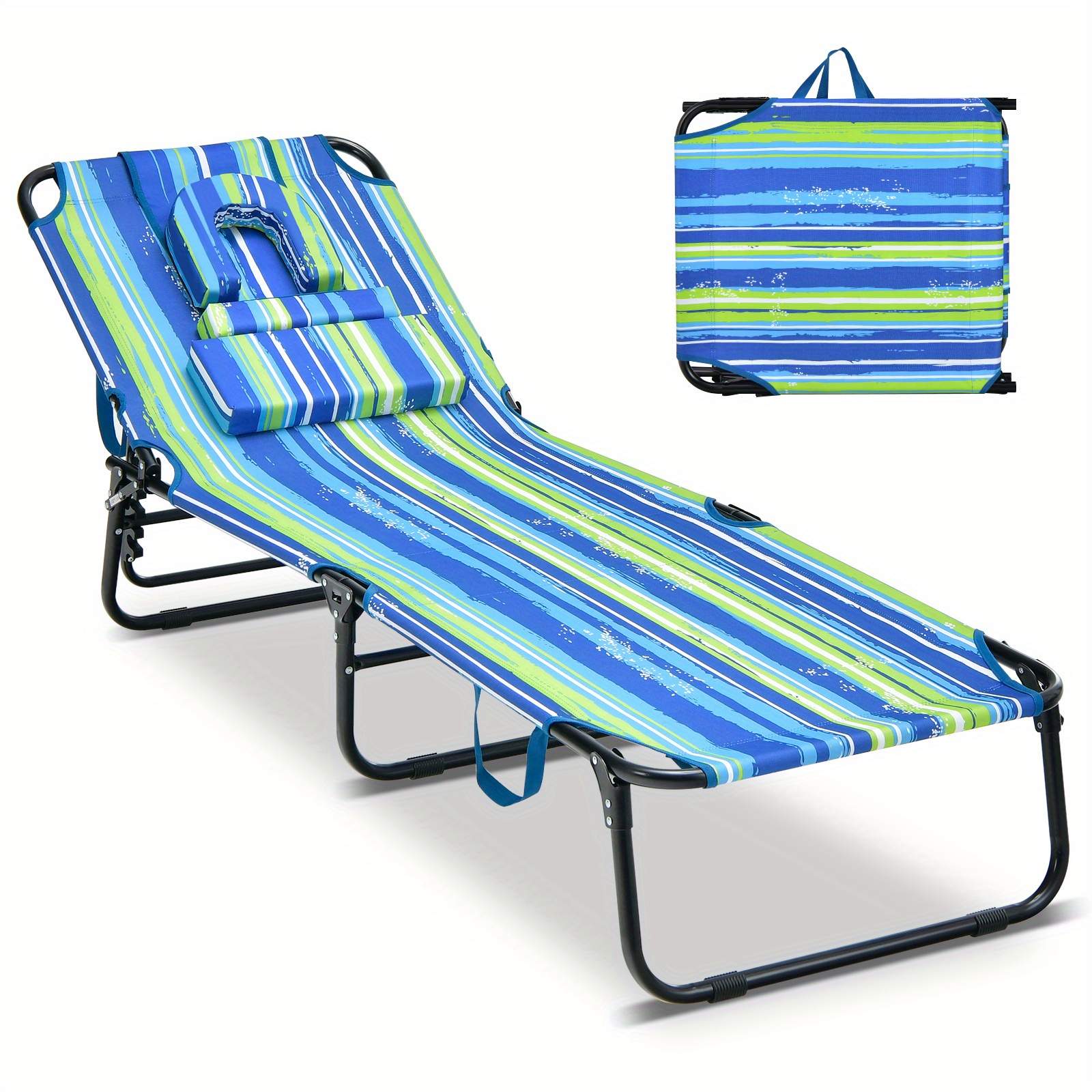 

Lifezeal Beach Chaise Lounge Chair W/ Face Hole Pillows & 5-position Adjustable Backrest