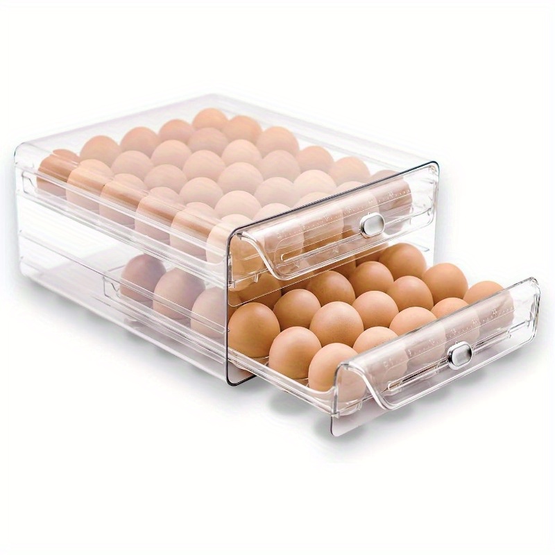 TEMU Egg Storage Box For Refrigerator, Fresh-keeping Kitchen Egg Container, Transparent, , Double-layer Drawer Style