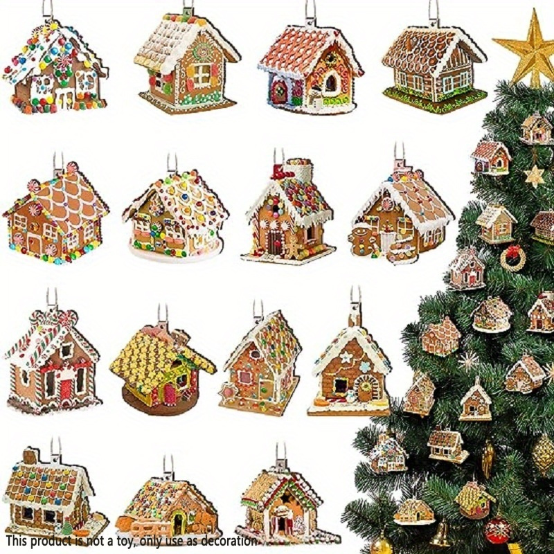 

15pcs, Wooden 2d Candy House Christmas Theme Hanging Ornaments, Party Decor, Garden Yard Tree Decor, Holiday Supplies
