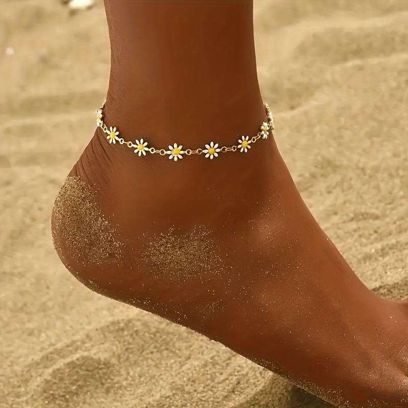 

1pc Cute Chrysanthemum Daisy Chain Anklet, Perfect For Summer Daily Accessories For Teenagers Girls, Ideal Choice For Gifts