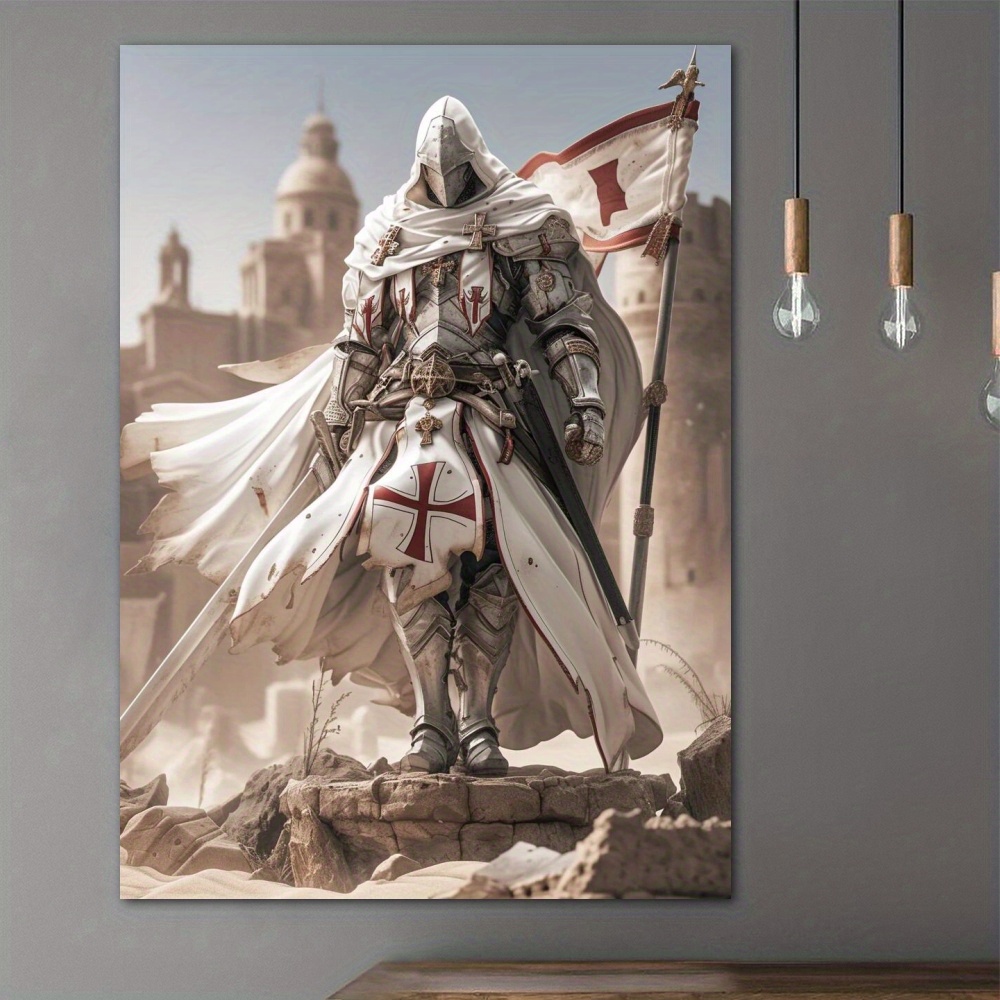 

1pc Crusader Knight Canvas Wall Art - High-quality Warrior Canvas Print For Home & Office Decor, Ideal Gift For Medieval & Fantasy Enthusiasts