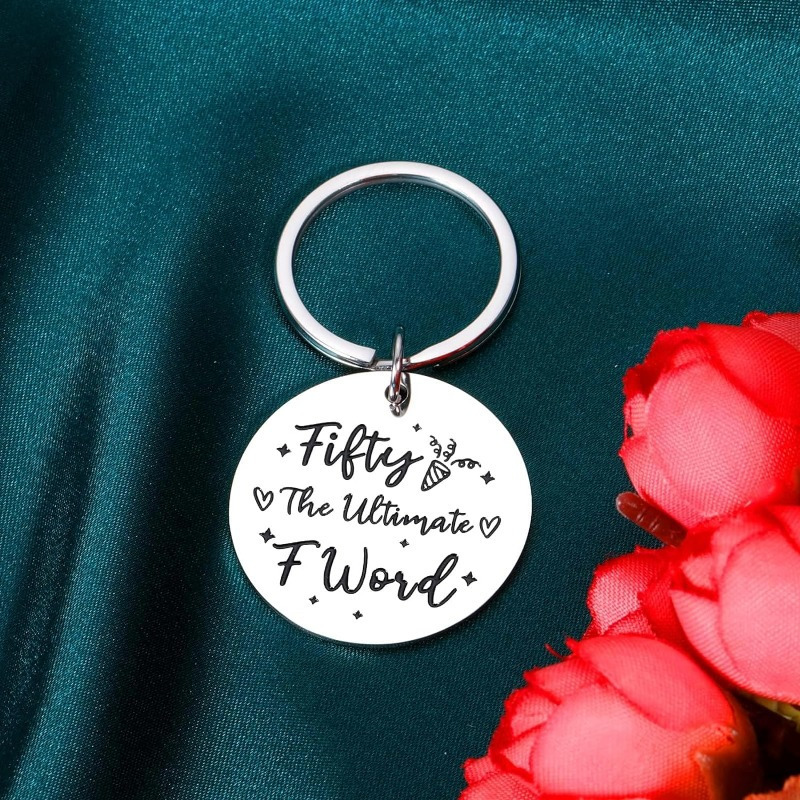 50th birthday celebration keychain stainless steel round Temu