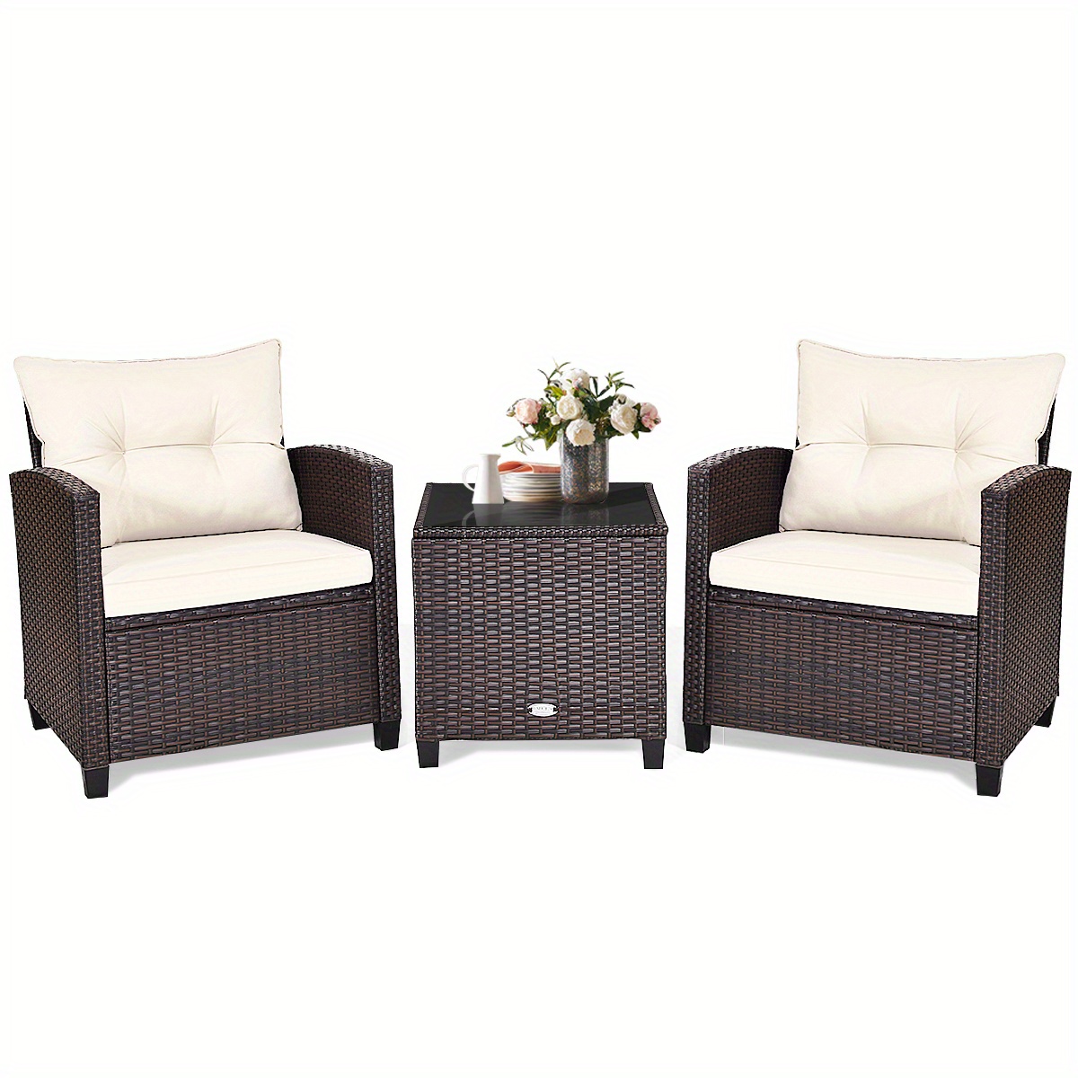 TEMU Lifezeal 3pcs Patio Rattan Furniture Set, Outdoor Furniture Set Cushioned Sofa Coffee Table Garden