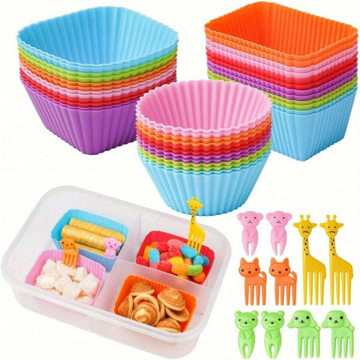 

46-piece Silicone Baking Cups Set With Food Dividers, Bpa-free Durable Reusable Muffin Liners, Microwave Oven Freezer Dishwasher Safe Lunch Accessories