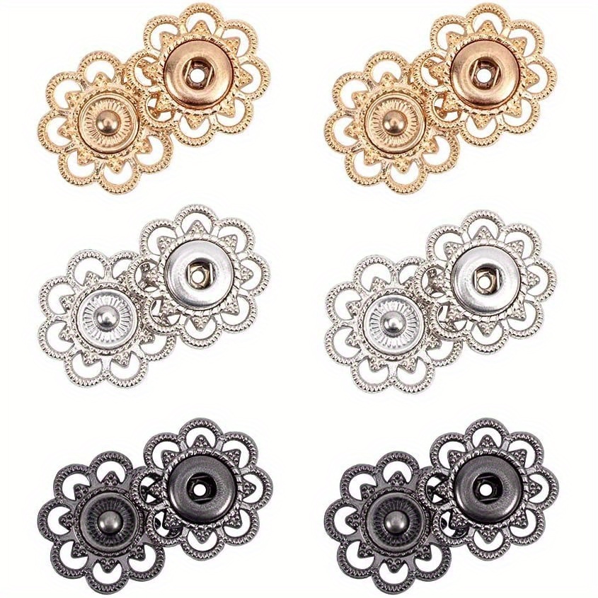 

1box 24 Sets Snap Buttons Alloy Flower Buttons 3 Assorted Colors Vintage Metal Sew On Press Snap Button Fasteners For Costume Design 20.5mm In Diameter