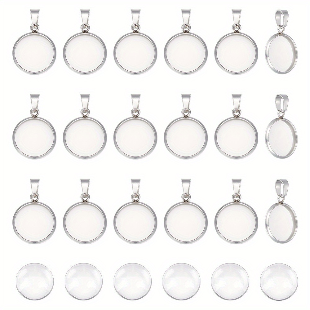 

100pcs/set Stainless Steel Pendant Making Kit With Glass Cabochons - Perfect For Jewelry Crafting & Custom Necklace Design