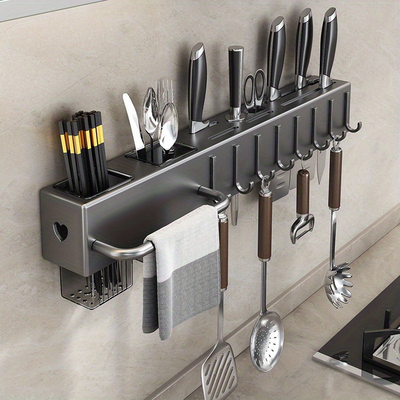 

Easy-install Wall-mounted Kitchen Organizer - Multi-functional Carbon Steel Knife & Chopstick Holder With Integrated Storage