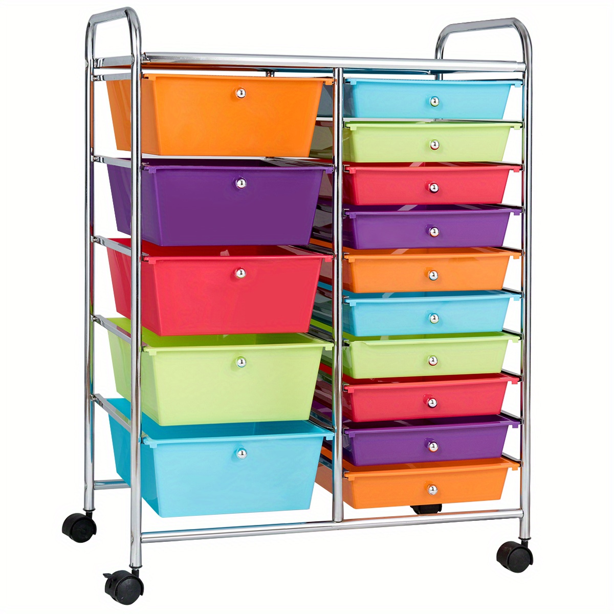 TEMU Lifezeal 15-drawer Rolling Storage Cart With Locking Wheels, Multicolor Opaque Plastic Drawers & - 2 Sizes (5 Large/10 Small), Space-saving