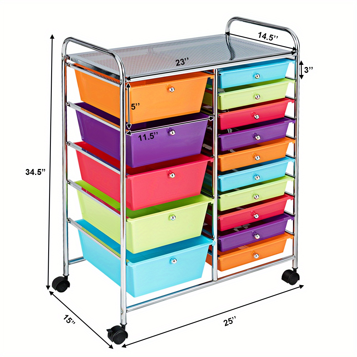   15 drawer rolling storage cart with locking wheels multicolor opaque plastic drawers   2 sizes 5 large 10 small space saving organizer for home office kitchen bathroom easy   item holder modern aesthetic   construction