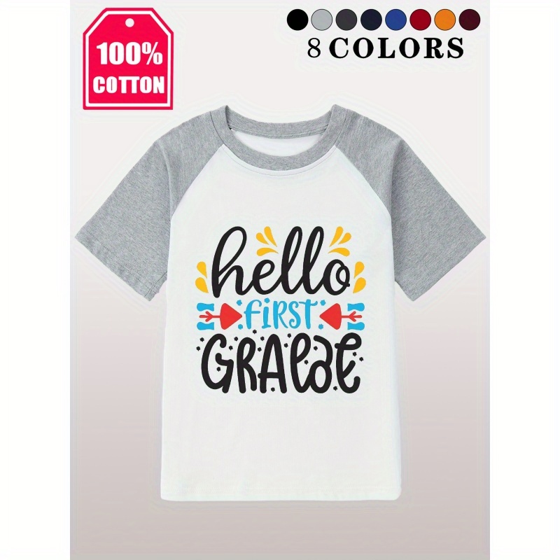 

Hello First Grade Print - Engaging Visuals, Casual Raglan Short Sleeve T-shirts For Boys - Cool, Lightweight And Comfy Summer Clothes!