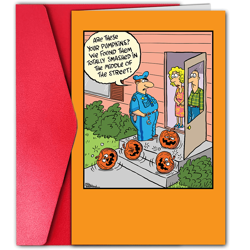 

1pc Humorous Halloween Greeting Card With Envelope, Pumpkin Cartoon Design, Paper For All 14+, Ideal Gift For