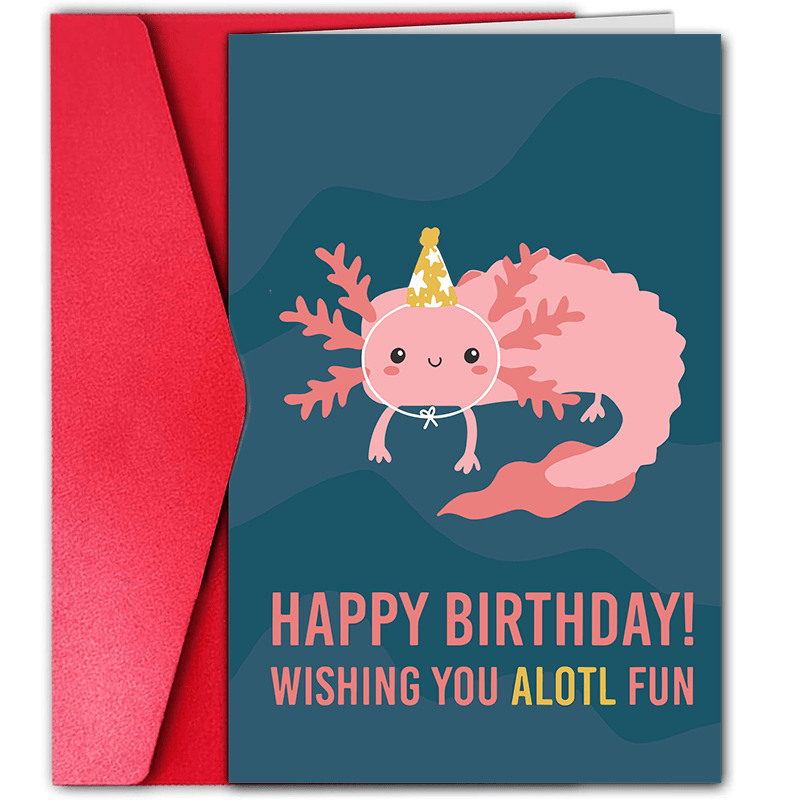 

1pc Cute Axolotl Birthday Card With Envelope For Friends, Him, Her, Boyfriend - Whimsical Greeting Card With "happy Birthday! Wishing You Alotl Fun" Message