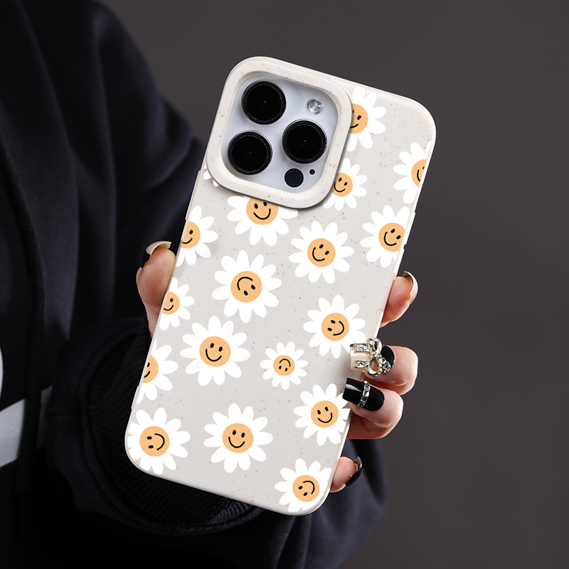 

Smiling Daisy Flowers Silicone Phone Case For Iphone 7/8/se/x/xs/xr/11/12/13/14 Series - Shockproof Camera Protective Soft Back Cover