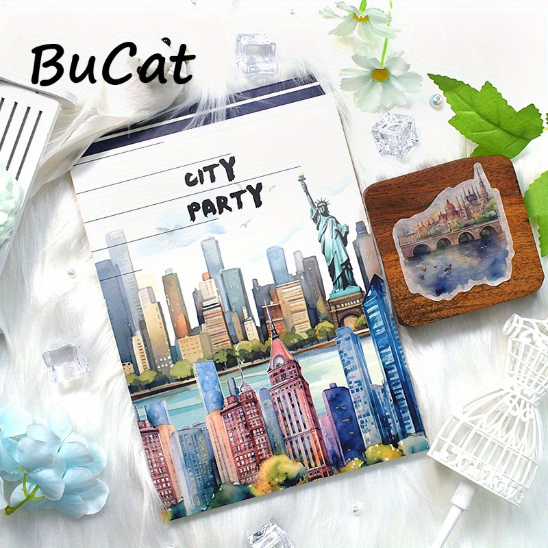 Image of Bucat 20-piece Cityscape And Architecture Themed Aesthetic Stickers Set, Pre-cut Matte Pet And Washi Planner Stickers For Scrapbooking, Journaling, And Diary Decoration Stationery