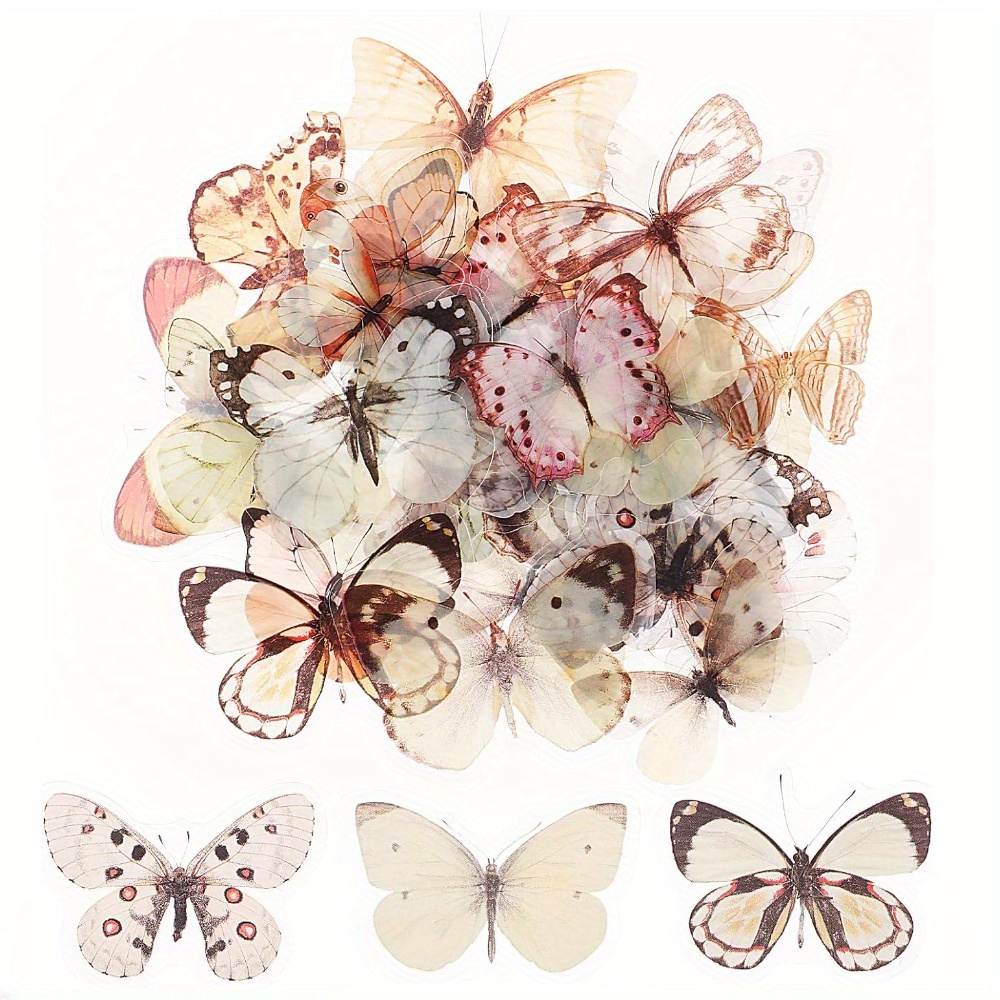 

40pcs Vintage Butterfly Sticker Set - Transparent, Waterproof Pvc Decals For Scrapbooking, Journaling & Diy Crafts