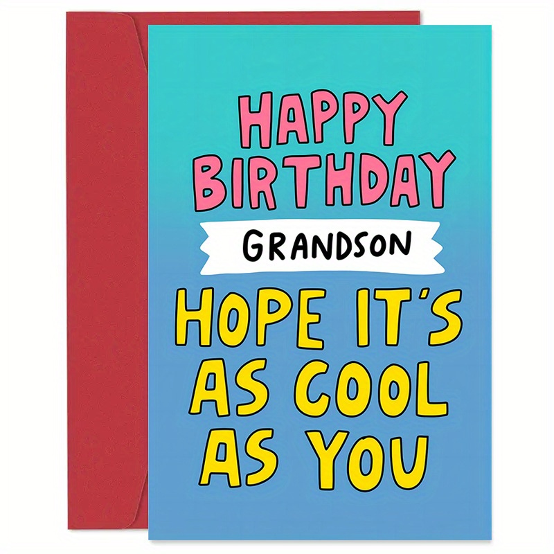 

1 Pc Happy Birthday Greeting Card For Grandson 4.7"x7.1" - Fun And Cool Birthday Card With Envelope, Ideal For Boys, Teens, Adult Men - Perfect For Celebrating 1-18, 21, 30-60 Year Milestones