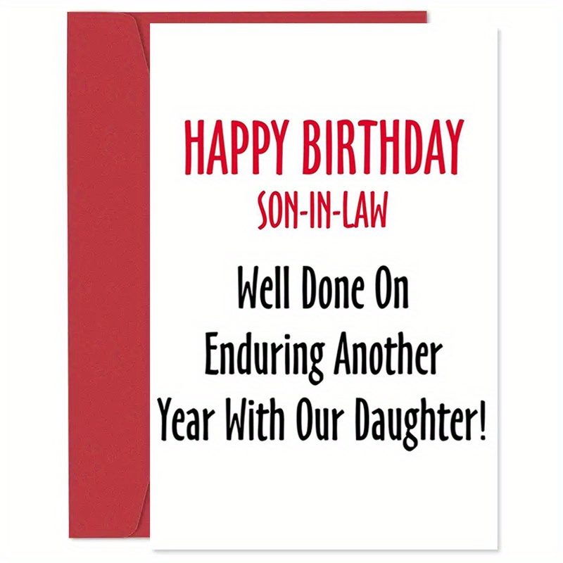 

1 Pc Funny Happy Birthday Son-in-law Card, 4.7x7.1 Inch Paper Greeting Card, Humorous Birthday Wishes For Family, Ideal For Men And Relatives, Fits Ages 18-60, Envelope Included