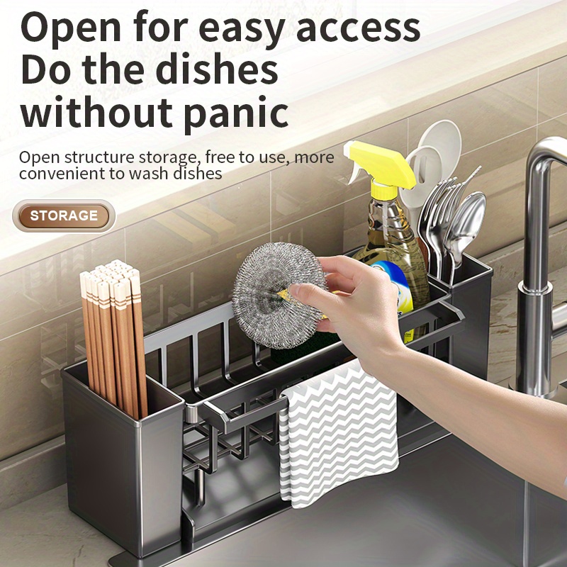 

1pc Multi-functional Kitchen Sink Organizer - Durable Abs Drain Rack For Dishes, Sponges & Cloths