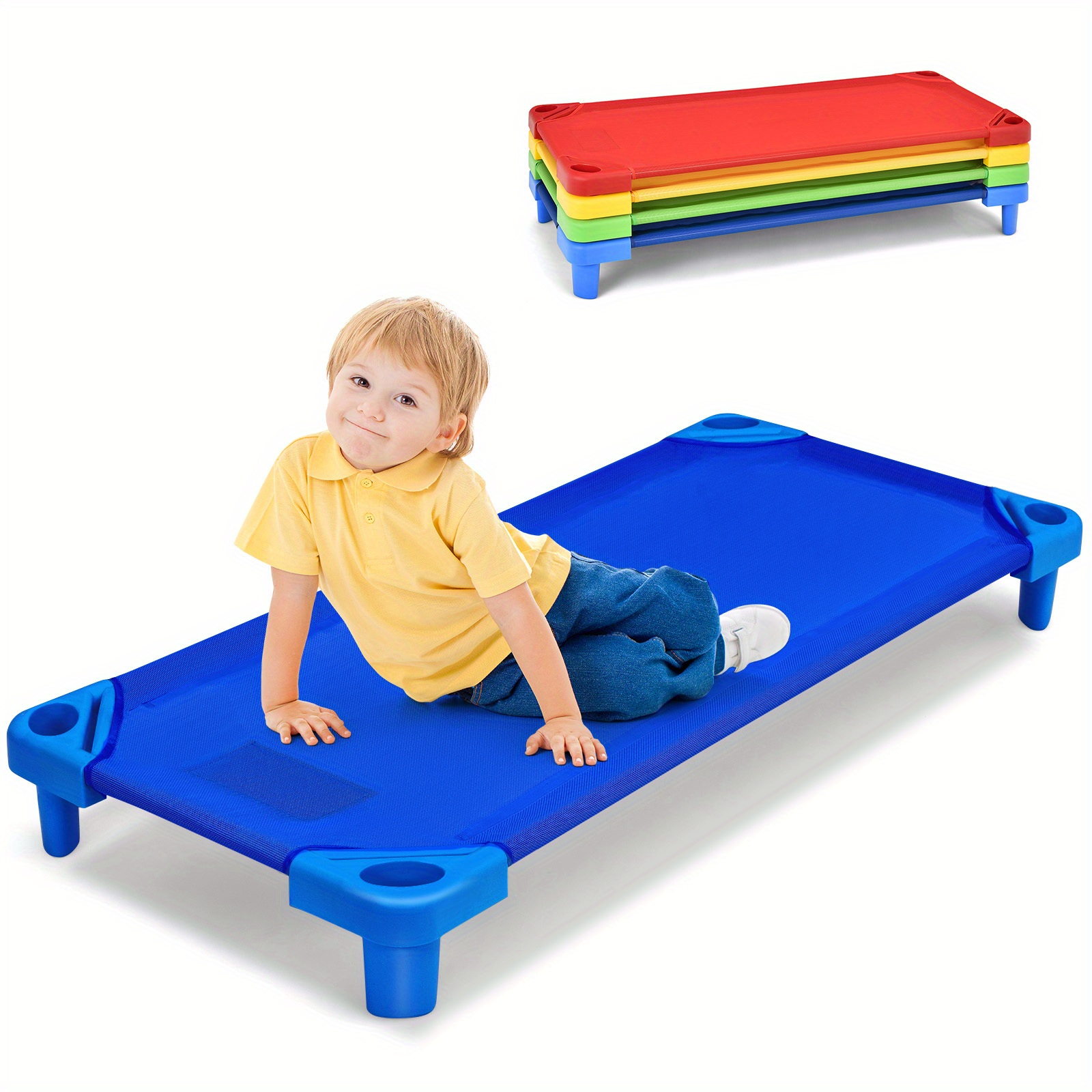 

Lifezeal Pack Of 4 Kids Stackable Cot 51"lx23"w Daycare Rest Mat Colorful