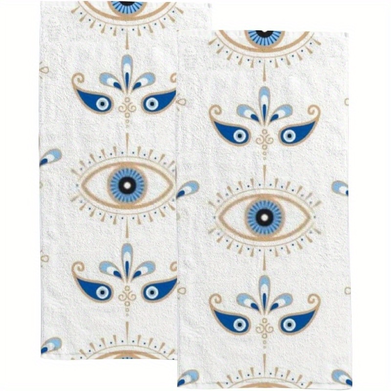 

2pcs, Modern Evil Eye Symbol Hand Towels, Polyester Blend, Highly Absorbent Decorative Fingertip Towels For Bathroom, Kitchen, Gym, Spa, Bar