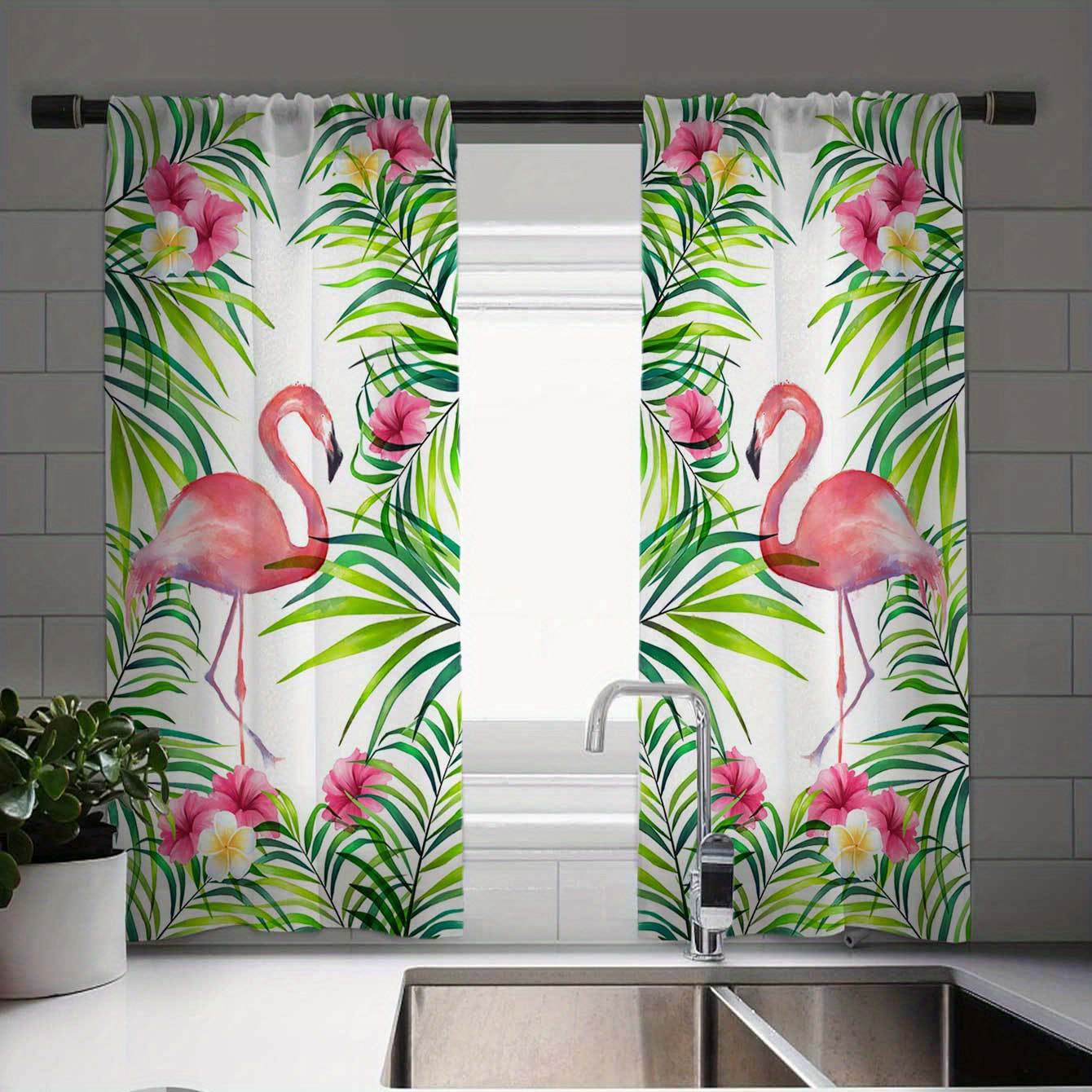 

1pc, Rustic Bohemian Style Living Room Curtains, Beautiful Flamingo Printed Curtains, Easy Maintenance, 4 Season Charm For Living & Bedroom, Durable And Easy To Hang