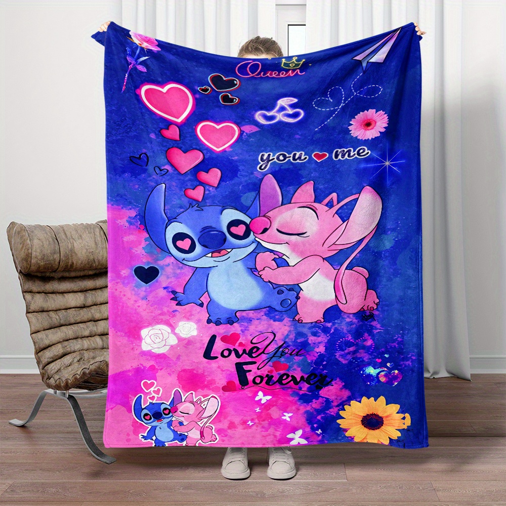 

Cozy Cartoon Stitch Flannel Throw Blanket - Soft, Warm & Lightweight For Couch, Bed, Travel & Camping - Durable Digital Print Design