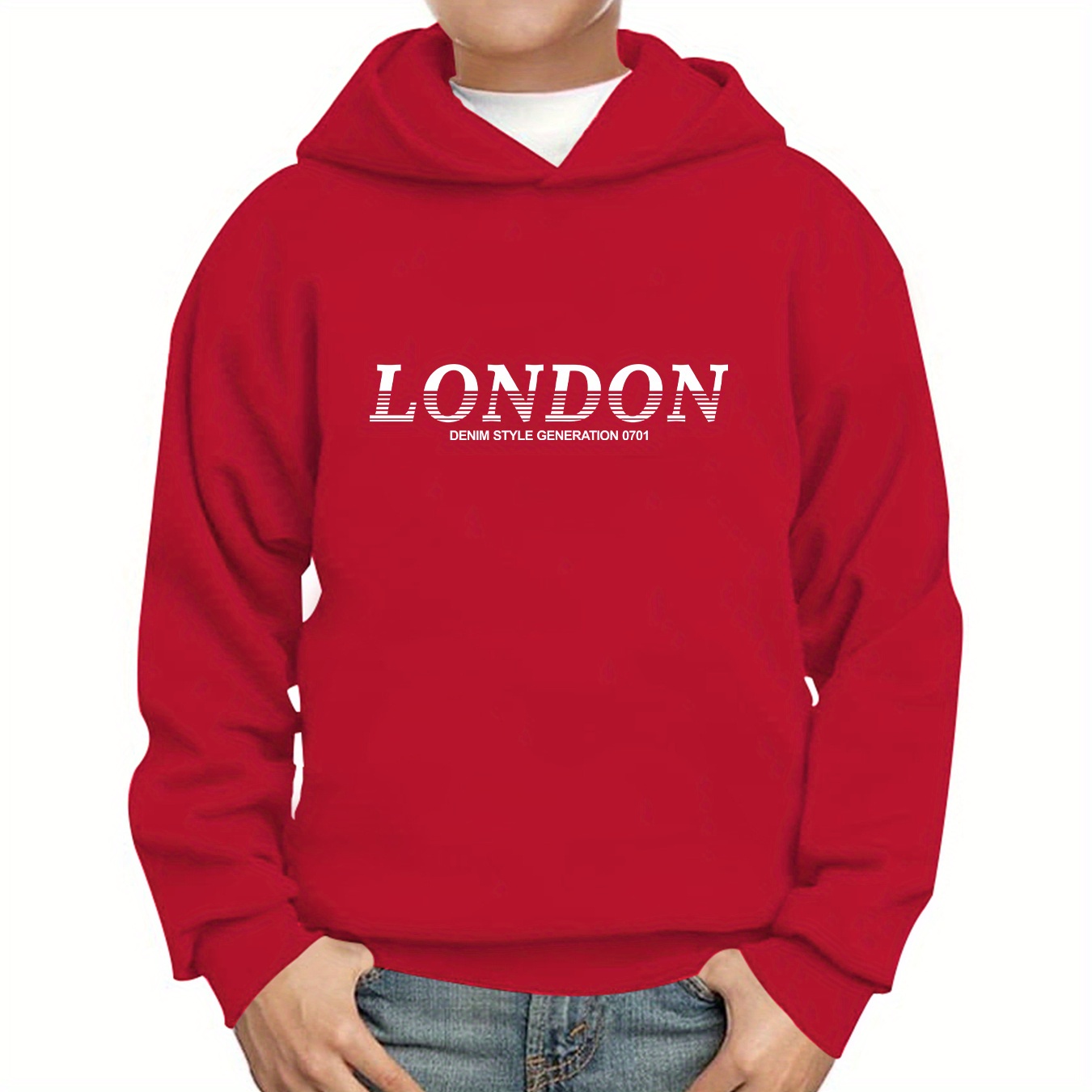 

Trendy Casual Boy's Sweatshirt - London... Print Pullover Long Sleeve Fleece Layer Hooded Sweatshirt Sporty Gift
