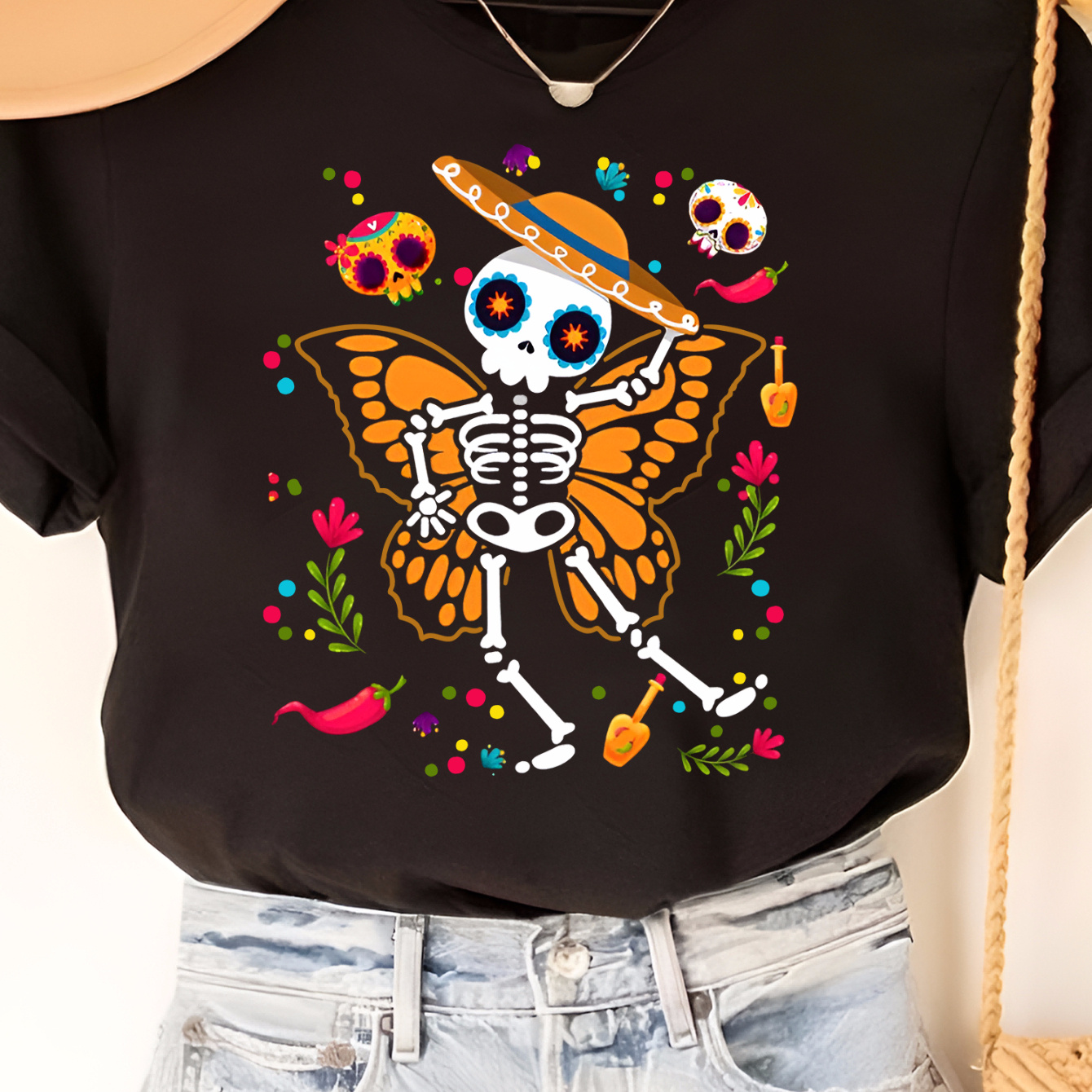 

Halloween Skeleton Print Crew Neck T-shirt, Casual Short Sleeve T-shirt For Spring & Summer, Women's Clothing