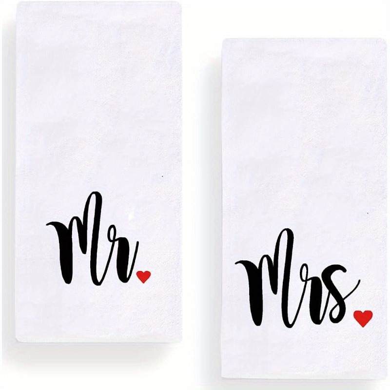 

Mr. And Mrs. Woven Polyester Dish Towels - Couple Wedding Engagement Gift Set, 2 Pieces - Soft Character Themed Kitchen Towels For Cooking Baking, Machine Washable - 18x26 Inches