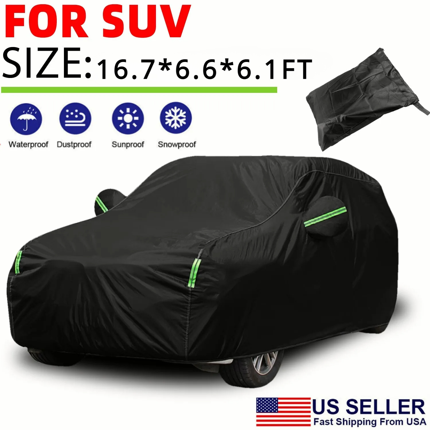 

16.7*6.6*6.1ft Full Car Weather Uv Protection Dust Rain Resistant Automotive Cover 190t Outdoor Suv Universal Full Cover